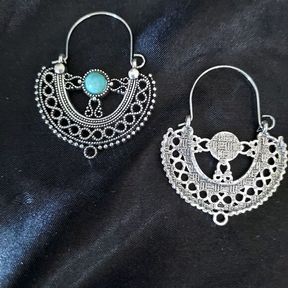SILVER TURQUOISE BOHEMIAN DANGLE EARRINGS - Picture 2 of 4
